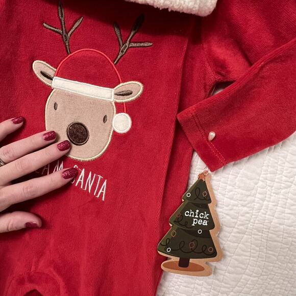 Baby Christmas Santa Hat Bodysuit sz 0/3m Sleep & Play Set Holiday Outfit Footie - Picture 2 of 7